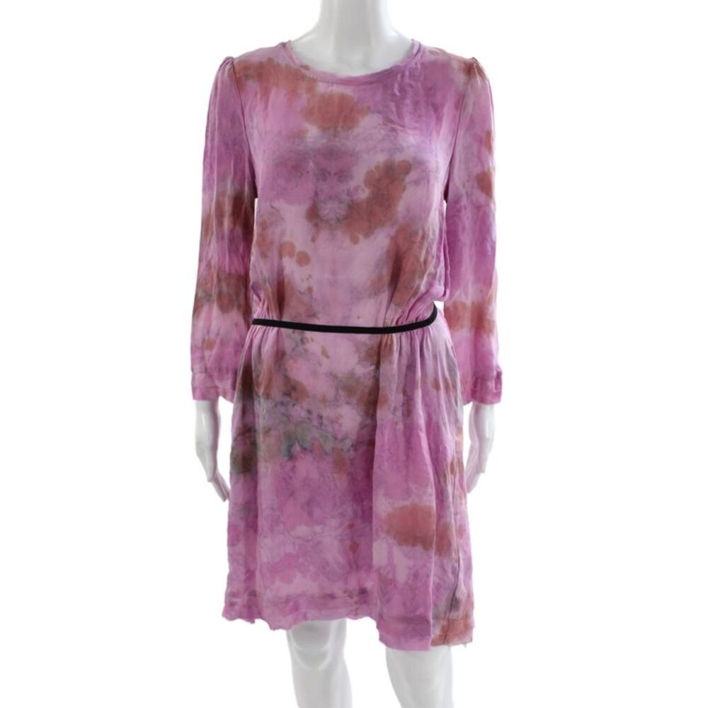 Raquel Allegra Women Shift Dress Pink Silk Tie Dye Long Sleeve Size 2